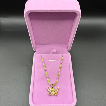 Women pink butterfly Virgin Mary pendant and chain 14k gold plated