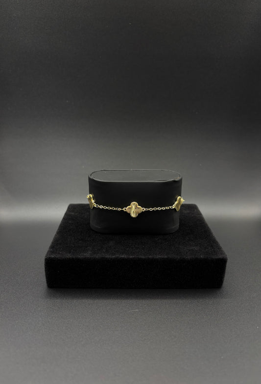 Women Clover Diamond cut bracelet 14k gold plated