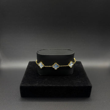 Women blue clover bracelet 14k gold plated