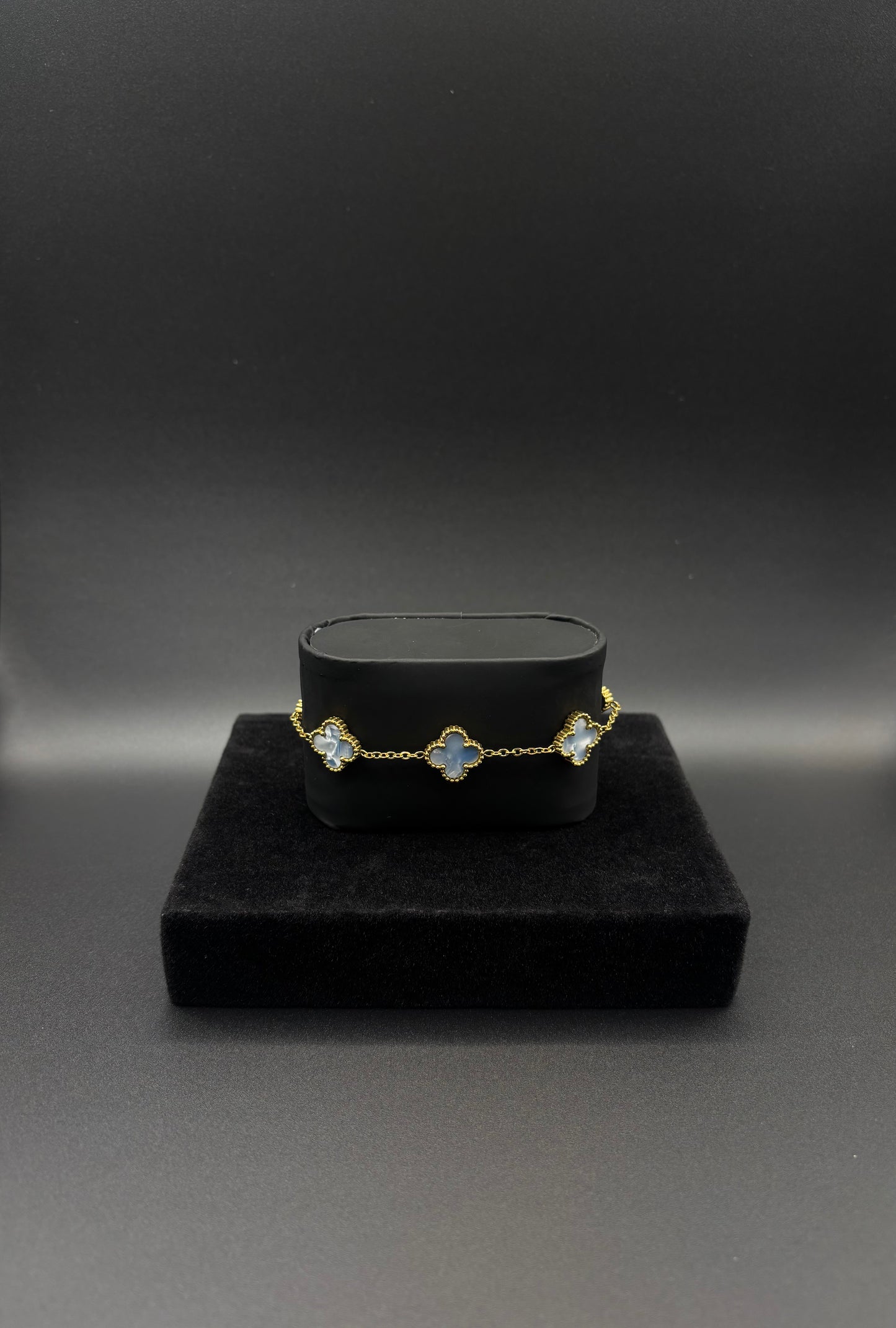 Women blue clover bracelet 14k gold plated