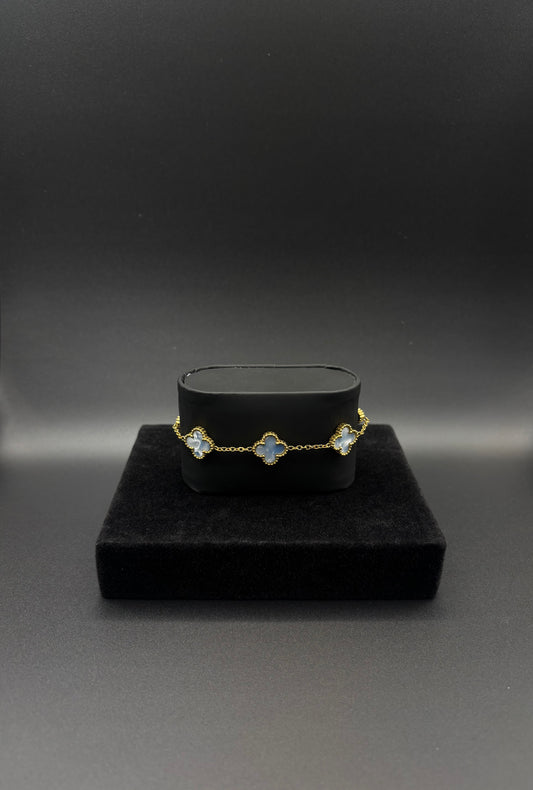 Women blue clover bracelet 14k gold plated