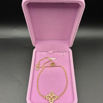 Women pink clover bracelet 14k gold plated