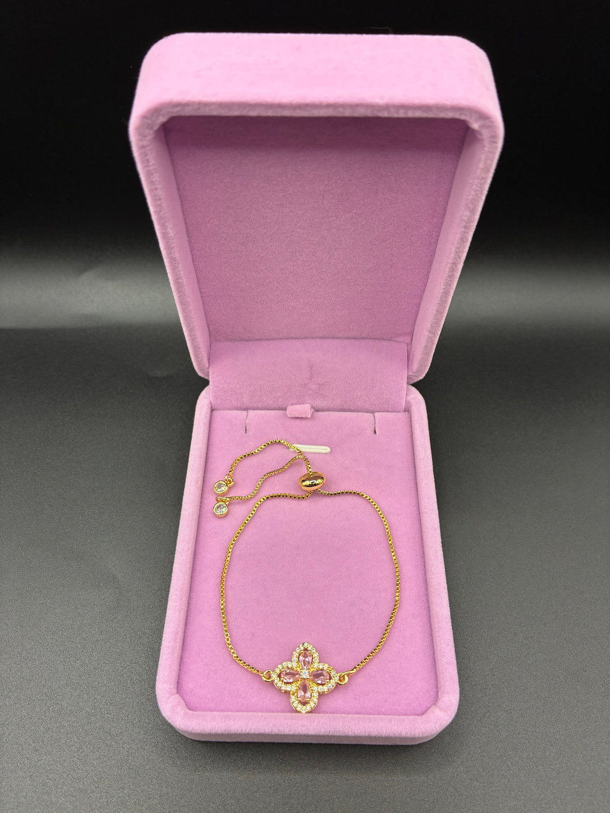 Women pink clover bracelet 14k gold plated