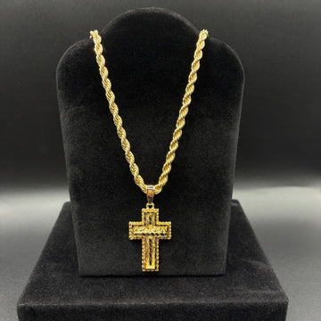 Men last supper cross pendant and chain 14k gold plated
