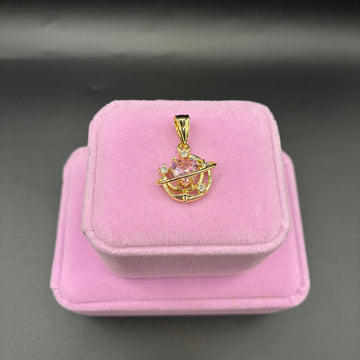 Women pink moon pendant 14k gold plated