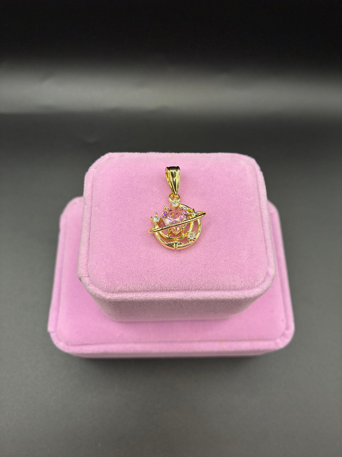 Women pink moon pendant 14k gold plated