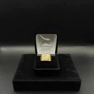 Men square nugget ring 14k gold plated
