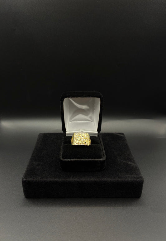 Men square nugget ring 14k gold plated