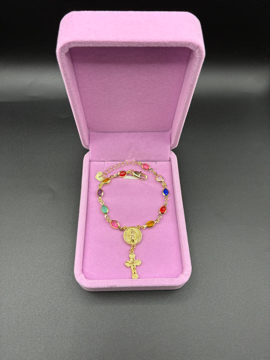 Women multicolor rosary bracelet 14k gold plated