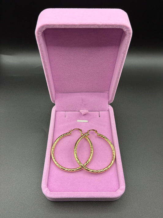 Women Medium Diamond cut hoop earrings 14k gold plated