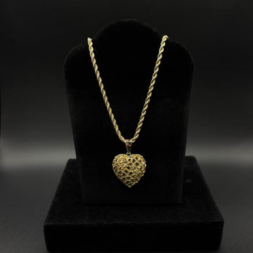 Women Nugget Heart Pendant & Chain 14k Gold Plated