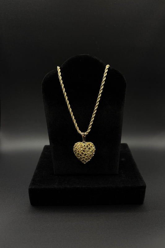 Women Nugget Heart Pendant & Chain 14k Gold Plated
