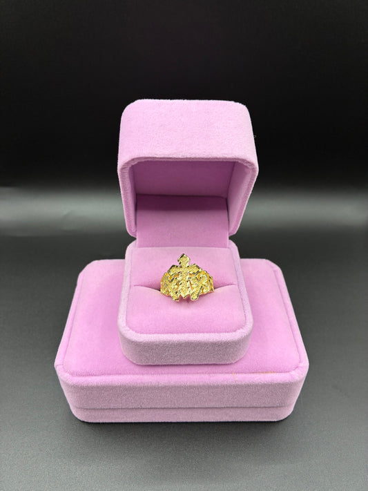 Women Nugget Cross 14k Gold Plated Ring