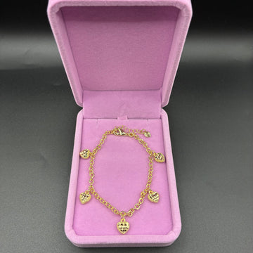 Women Heart Diamond Cut Charm Bracelet 14k Gold Plated