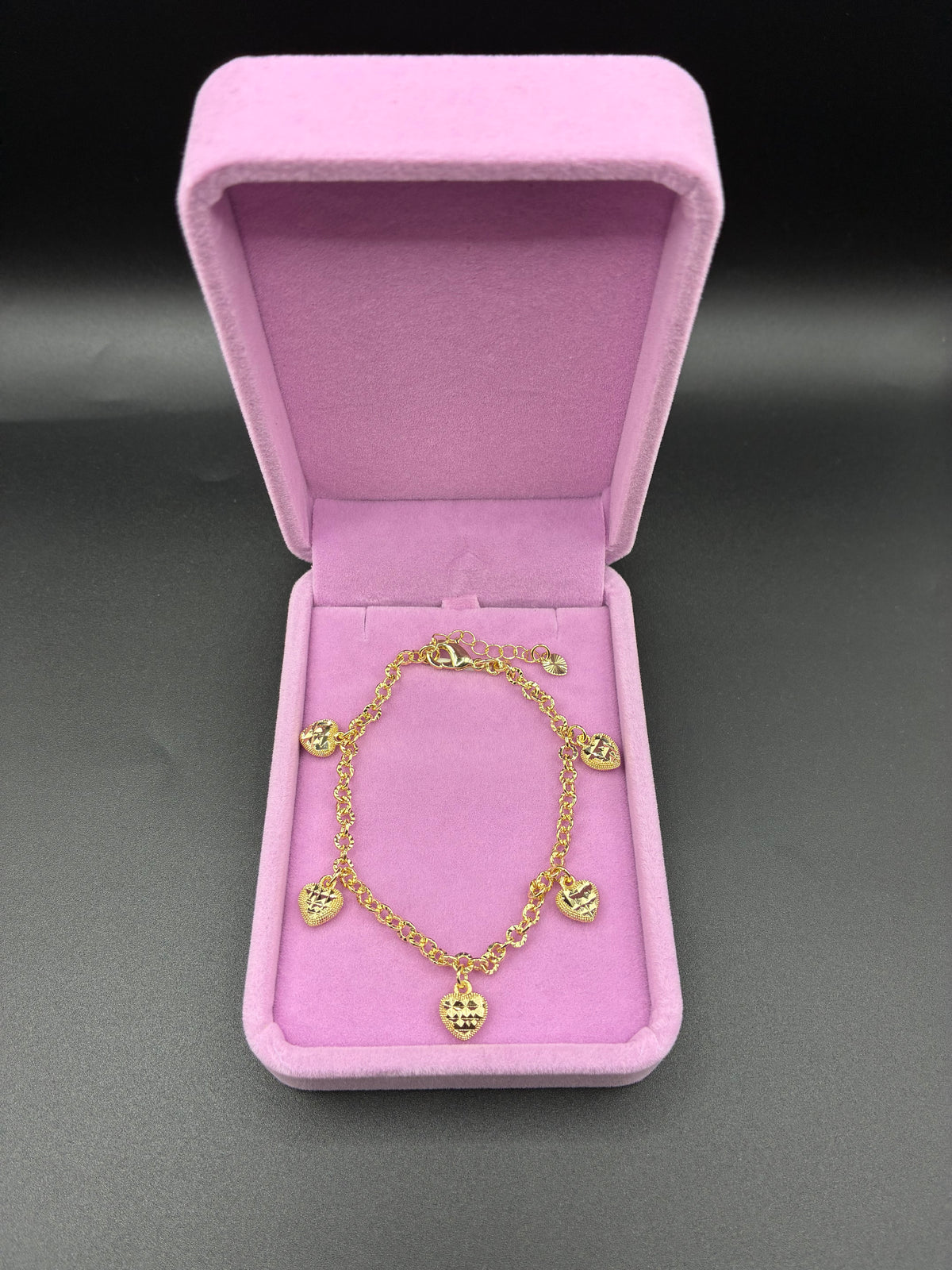 Women Heart Diamond Cut Charm Bracelet 14k Gold Plated