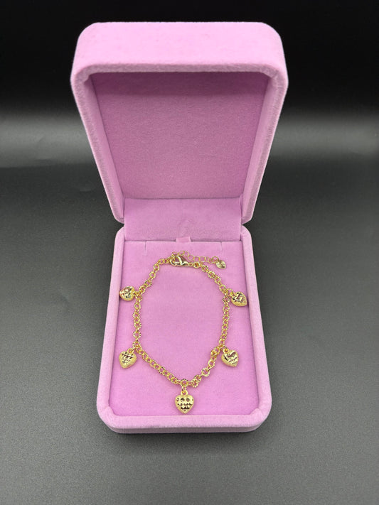 Women Heart Diamond Cut Charm Bracelet 14k Gold Plated