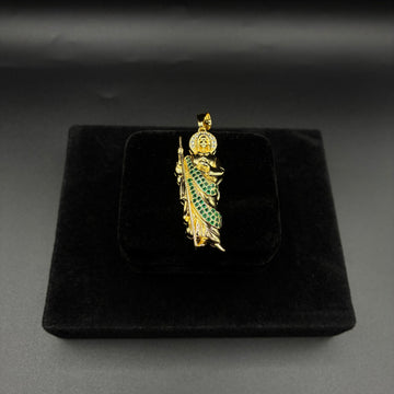 Men green San Judas pendant 14k gold plated