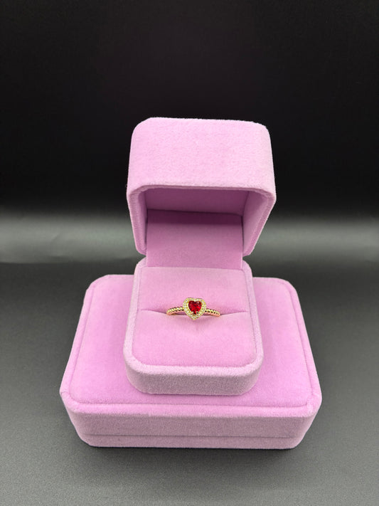 Women red heart ring 14k gold plated