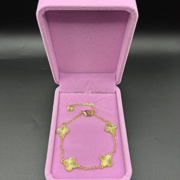 Women Clover Diamond cut bracelet 14k gold plated