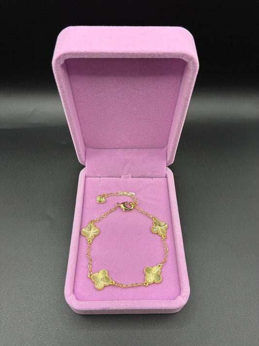 Women Clover Diamond cut bracelet 14k gold plated