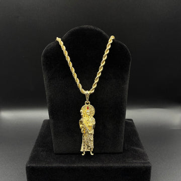 Men San Judas pendant and rope chain 14k gold plated