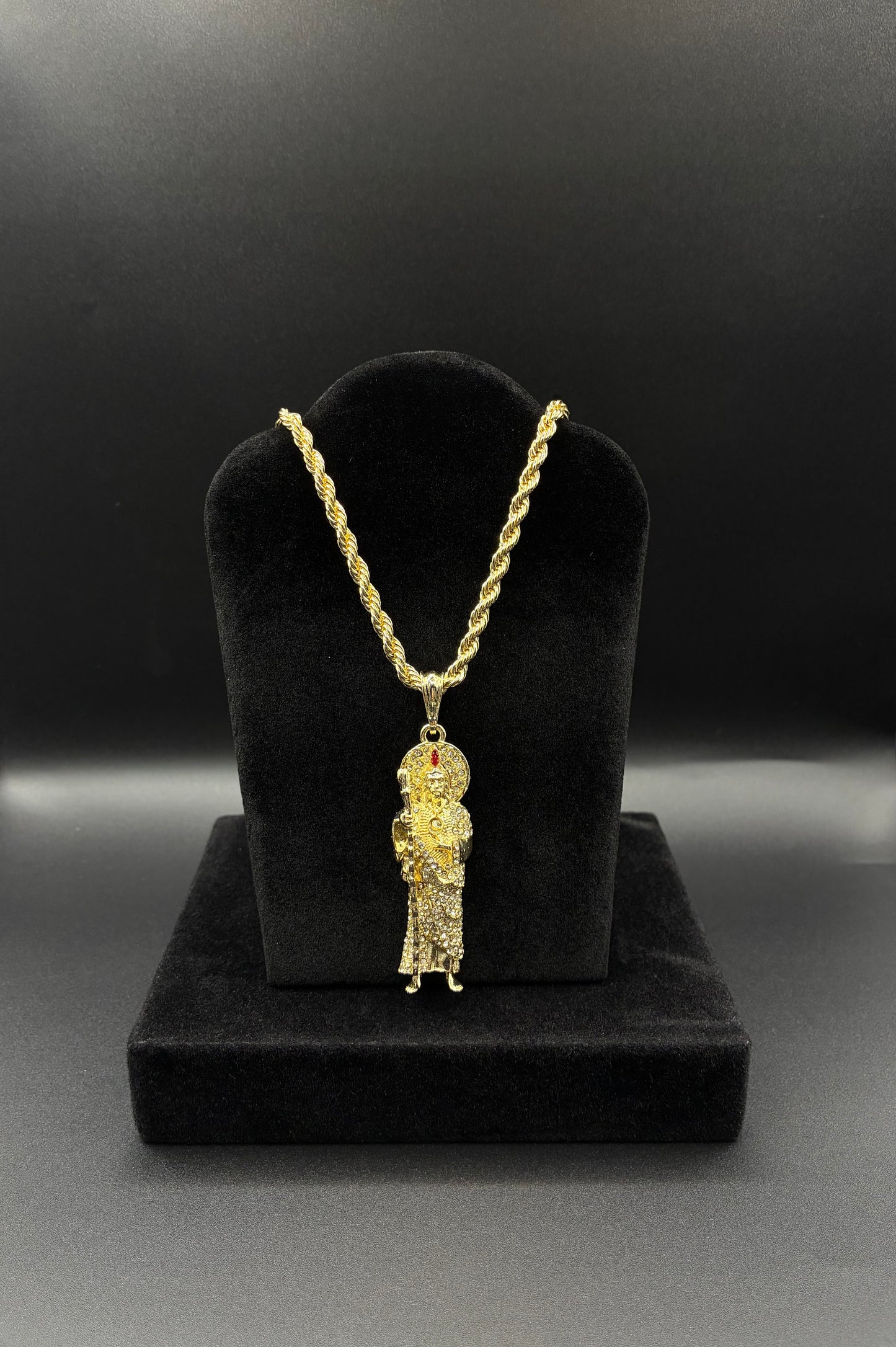 Men San Judas pendant and rope chain 14k gold plated