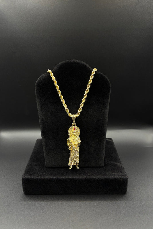 Men San Judas pendant and rope chain 14k gold plated