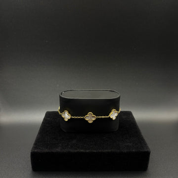 Women White clover bracelet 14k gold plated