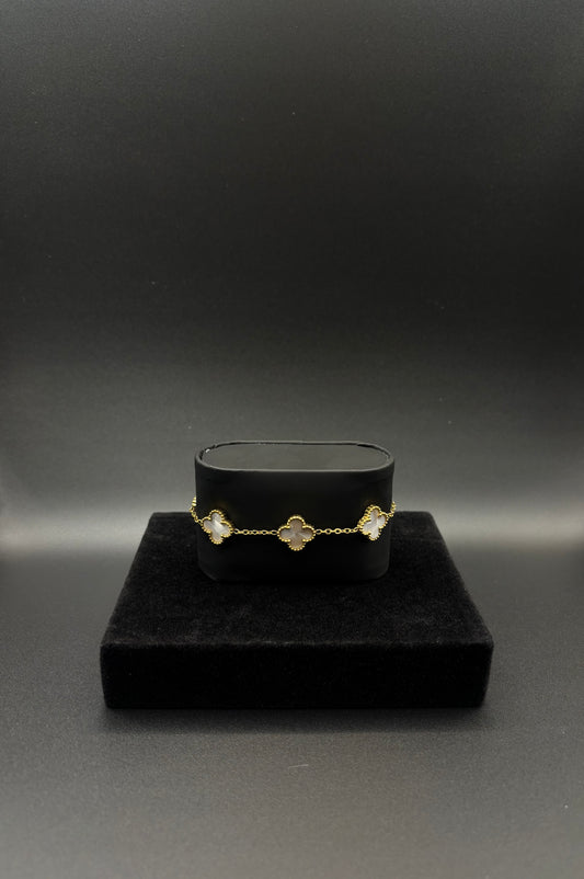 Women White clover bracelet 14k gold plated