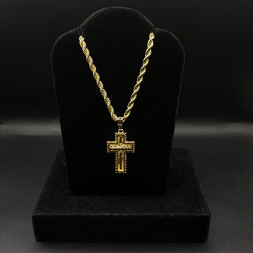 Men Rope Chain 24inch With Last Supper Cross Pendant 14k Gold Plated