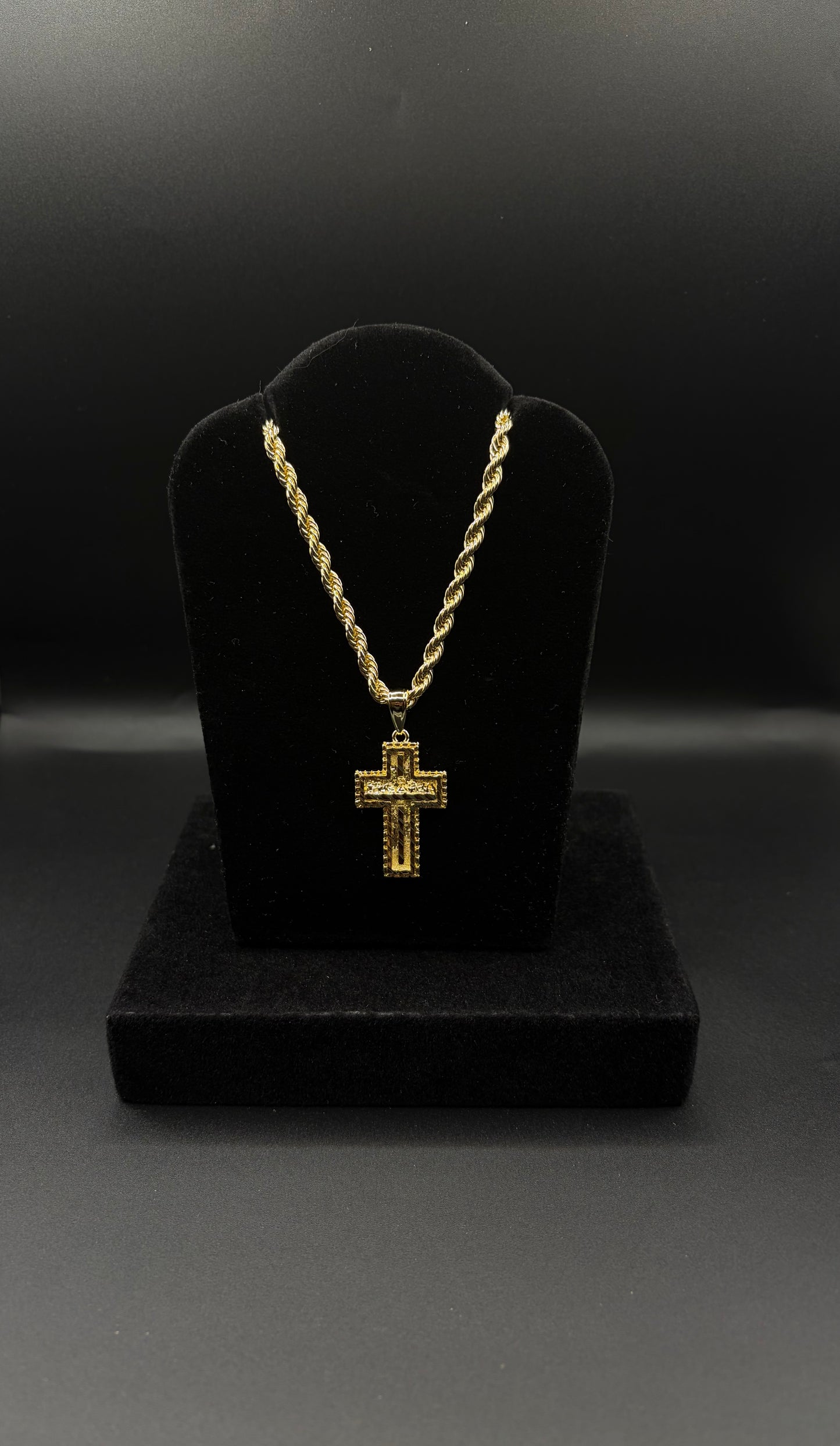 Men Rope Chain 24inch With Last Supper Cross Pendant 14k Gold Plated
