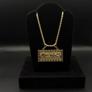 Men Rope Chain 26Inch With Last Supper Pendant 14k Gold Plated