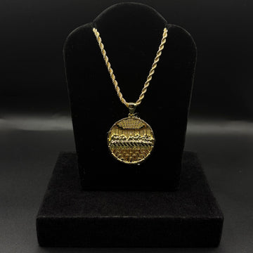 Men Rope Chain 26Inch With Last Supper Circle Pendant 14k Gold Plated