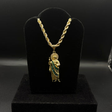 Men Rope Chain 24inch With San Judas Pendant 14k Gold Plated