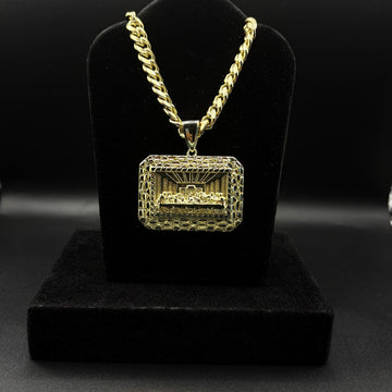 Men Miami Cuban 28inch With Last Supper Nugget Pendant 14k Gold Plated