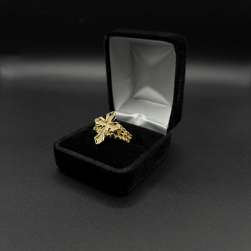 Men Single Cross Nugget Ring 14k Gold Plated