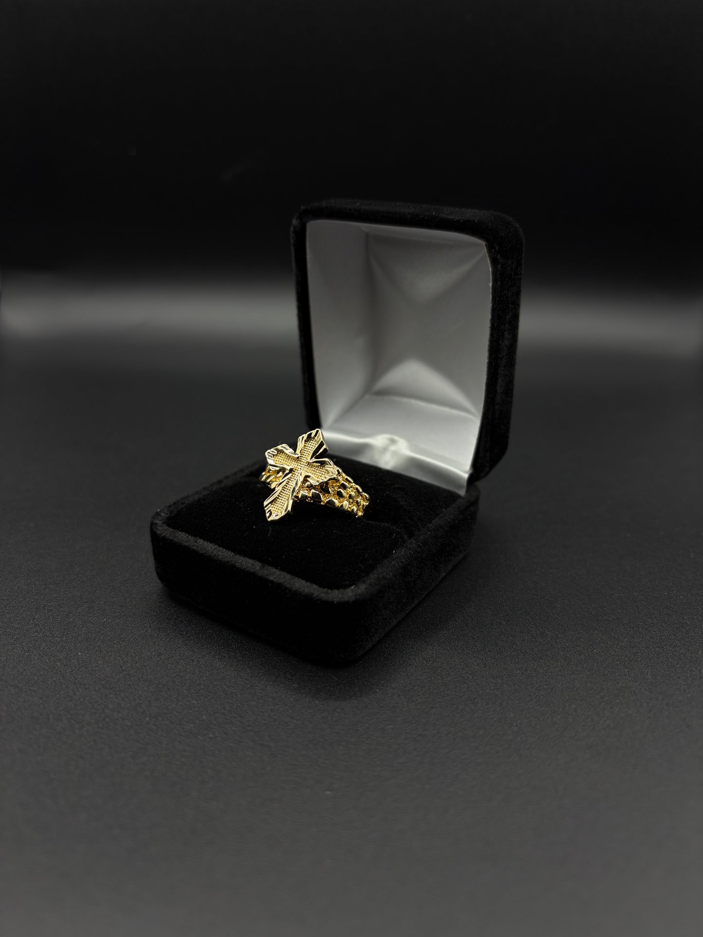 Men Single Cross Nugget Ring 14k Gold Plated