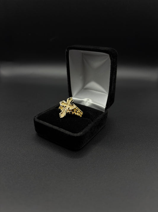 Men Single Cross Nugget Ring 14k Gold Plated