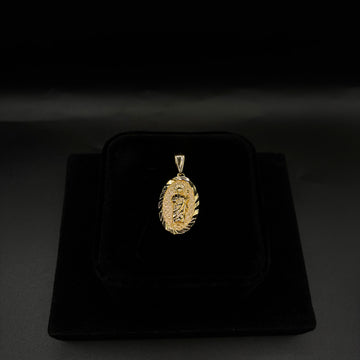 Men San Judas Oval Pendant 14k Gold Plated