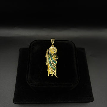 Men Green Gem San Judas Pendant 14k Gold Plated
