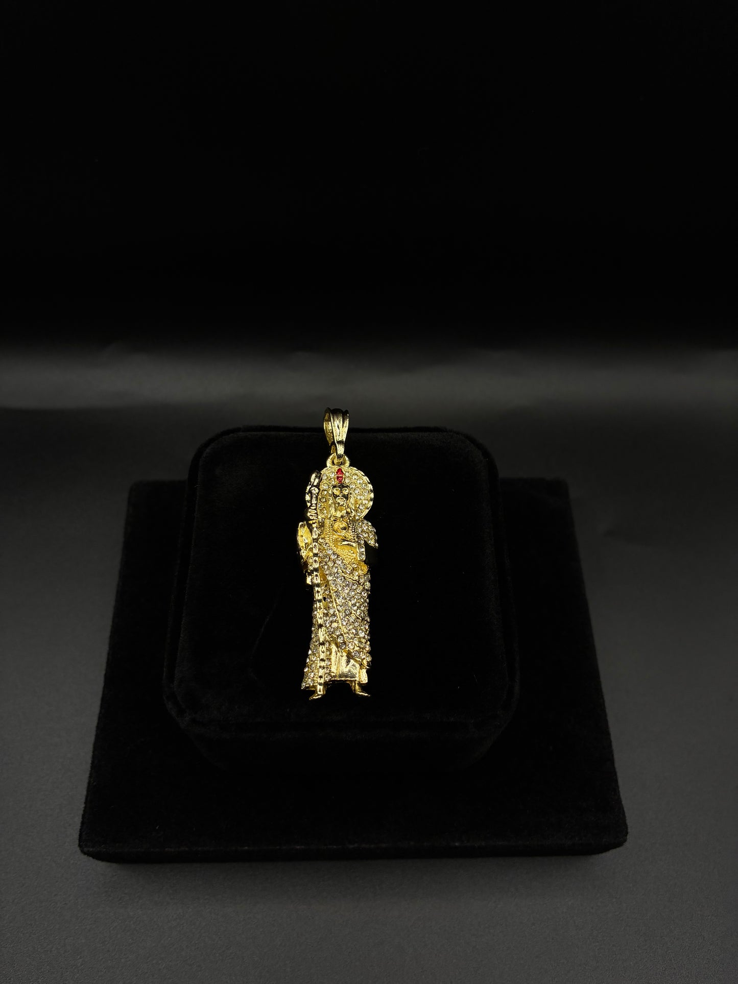 Men Rhinestone San Judas Pendant 14k Gold Plated