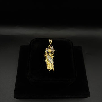 Men White Gems San Judas Pendant 14k Gold Plated