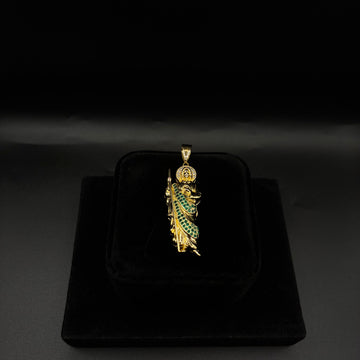Men Green Rhinestone San Judas Pendant 14k Gold Plated