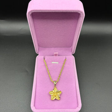 Women hibiscus pendant and rope chain 18 inch 14k gold plated