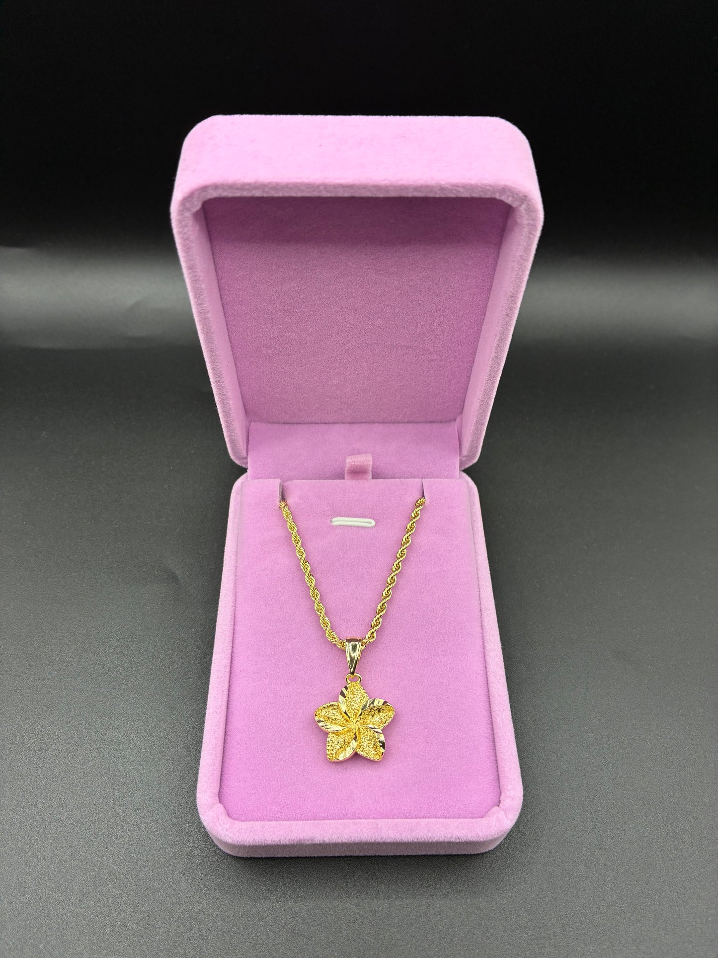 Women hibiscus pendant and rope chain 18 inch 14k gold plated