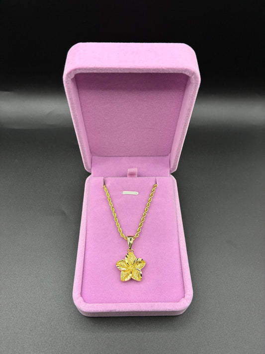 Women hibiscus pendant and rope chain 18 inch 14k gold plated